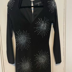 NWT black gown with crystal details on front